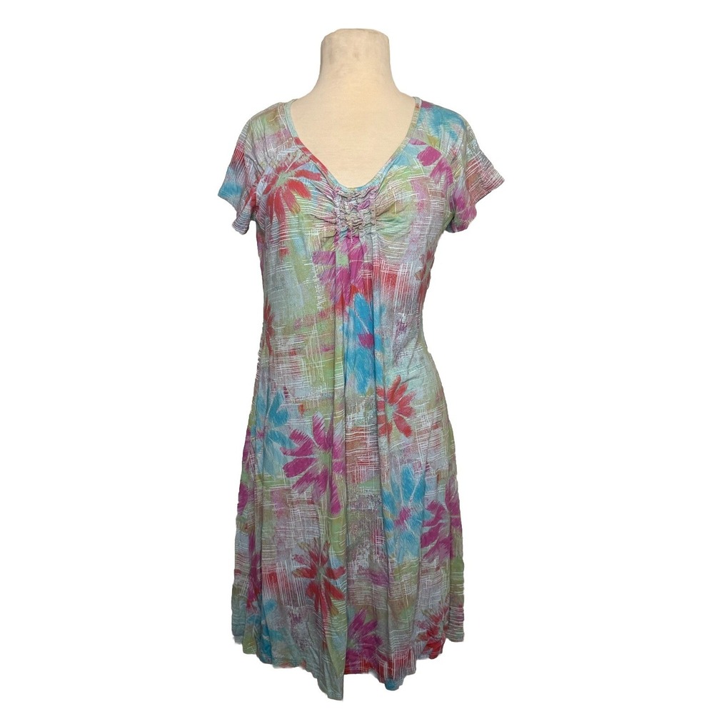 Fresh‎ Produce Sample Short Sleeve Tropical Floral V-Neck Mini Sundress Medium
